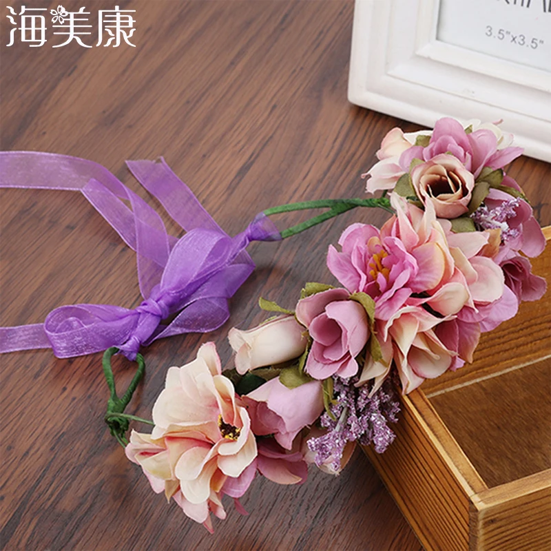 Haimeikang искусственный цветок ручной работы Для Женщин Девочка корона принцессы ободок свадебные свадебная ткань Цветочная вуаль венок для волос гирлянды