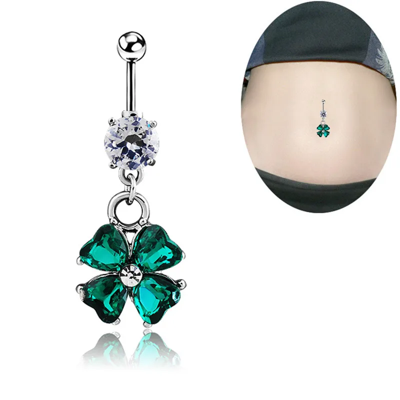 Crystal Retro Clover Navel Piercing Ombligo Plumas Sexy Belly Button 