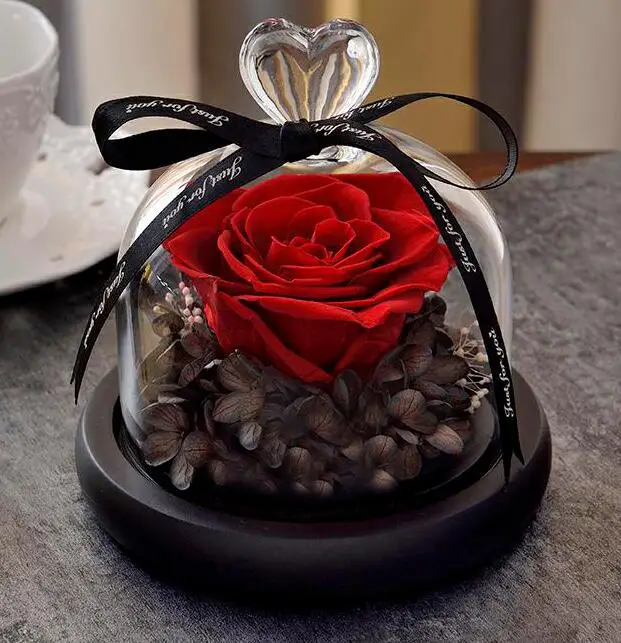 Beauty beast eternal flower gift box glass cover rose DIY Christmas gift birthday gift for girlfriend wedding souvenir - Цвет: Красный