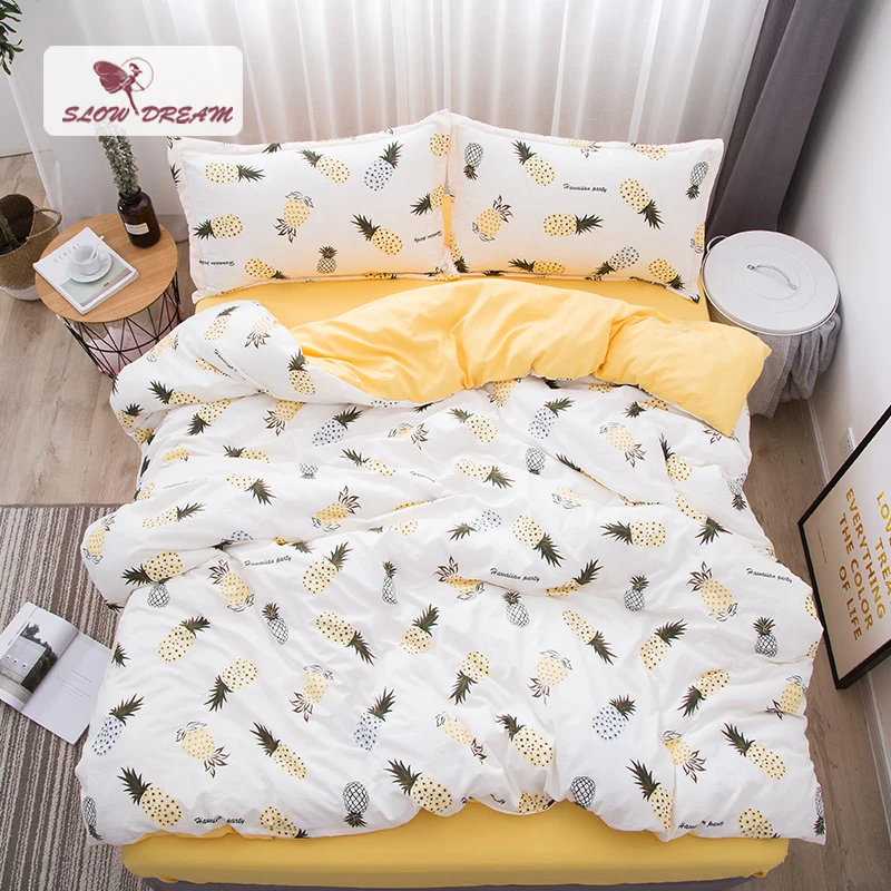 

SlowDream Pineapple Bedding Set Nordic Comforter Bedspread Double Bed Sheet Set Duvet Cover Queen King Adult Bed Linens Set