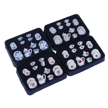 15 шт./компл. 4 модели 1:12 миниатюрный фарфор Чай чашки набор ситец цветок посуда Кухня кукольная мебель игрушки для детей