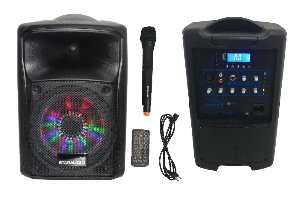

STARAUDIO Pro 800W 8"PA DJ SD BT USB MP3 SD Powered Stage Rechargeable Battery Active Speaker With 1Mic LED RGB Light SBM-08RGB