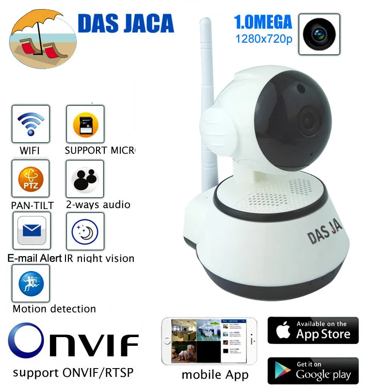 Беспроводная ip камера Das Jaca P2P PTZ купольная наблюдения wifi 720P HD инфракрасная Ночная