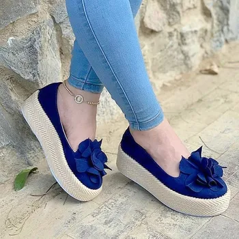 

EOEODOIT Women Platform Flats Camellia Flower Shoes Slip On Flat Heel Height Increasing Summer Autumn Elevator Shoes Plus Size