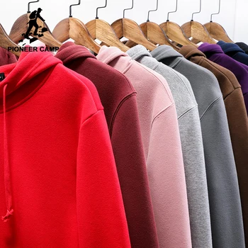 

Pioneer camp new winter fleece sweatshirt men brand clothing solid hooded hoodies sweatshirt male quality cotton warm 216010B