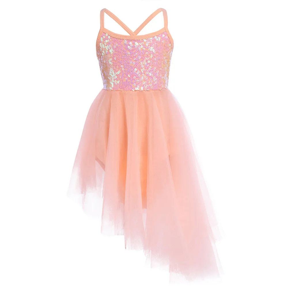 Детское лирическое платье для танцев; балетное платье-пачка с блестками для девочек; детская фатиновая Одежда для танцев; гимнастика; трико балерины вечерние костюмы - Цвет: Orange