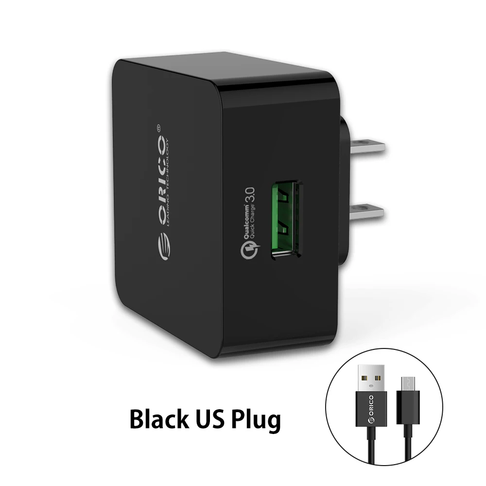 ORICO QC зарядное устройство для телефона Quick Charge 3,0 18 Вт Быстрое USB зарядное устройство для iPhone XS samsung S10+ Xiaomi huawei с бесплатным микро USB кабелем - Тип штекера: Black US