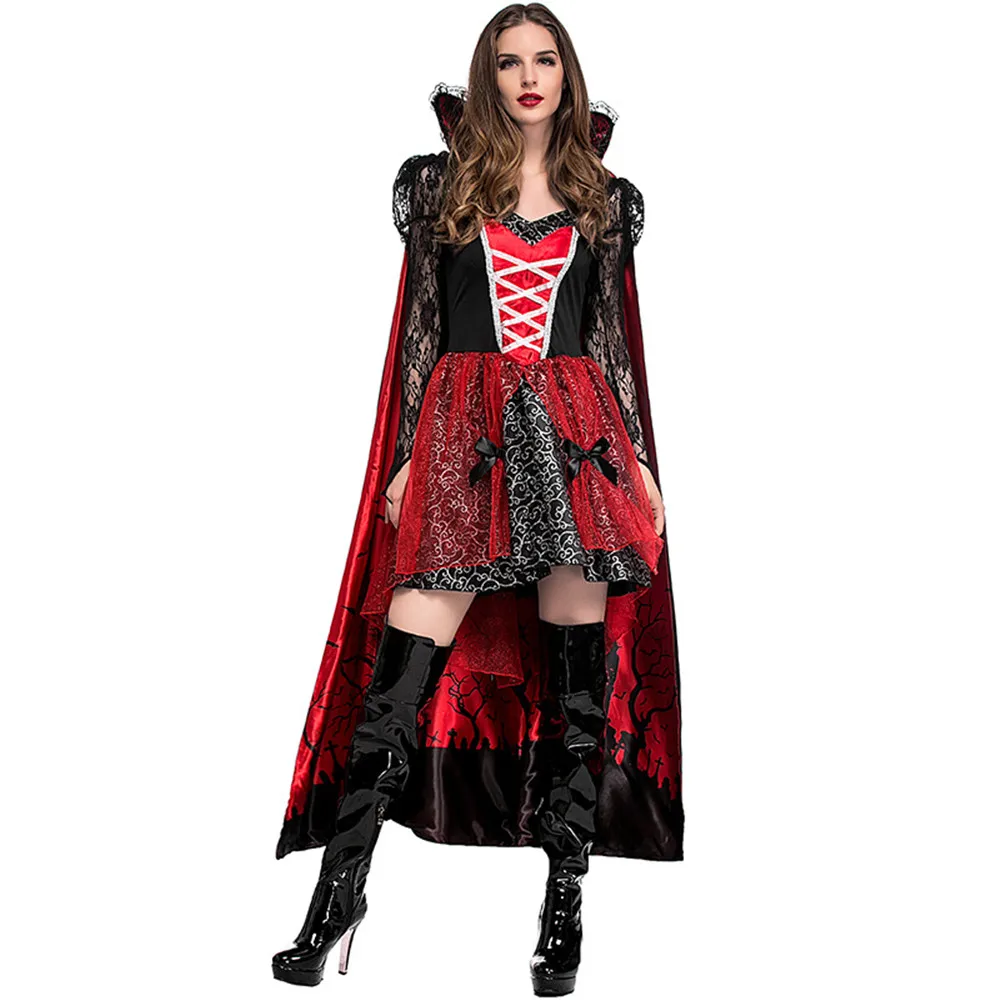 Классический Люкс Хэллоуин вечерние взрослых Для женщин крови вампиров графиня костюм Twilight фильмы Косплэй плащ и платья размеры s-xl