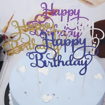 

1pc Creative Cake Topper Happy Birthday Party Supplies Decorations Fashion Gold Silver blue purple Red Cake Baking Supplies