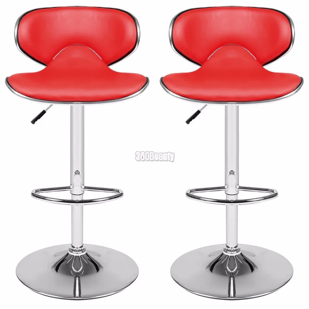 Homdox 1 Pair 360 Degree Swivel Bar Chair Faux Leather Kitchen Breakfast Bar Stool Chrome Base Adjustable Lift Chair N25A*