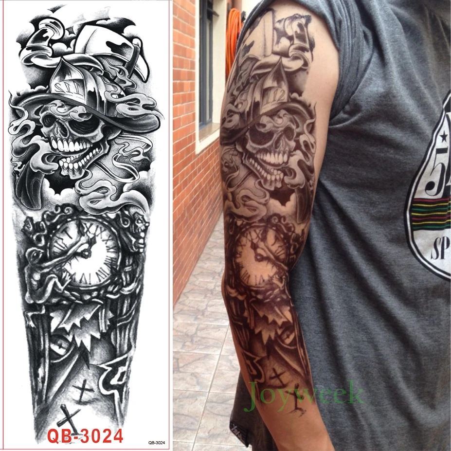 

Waterproof Temporary Tattoo Sticker Full Arm Large Skull Old School Tatto Stickers Flash Tatoo Fake Tattoos for Men Women Girl 9