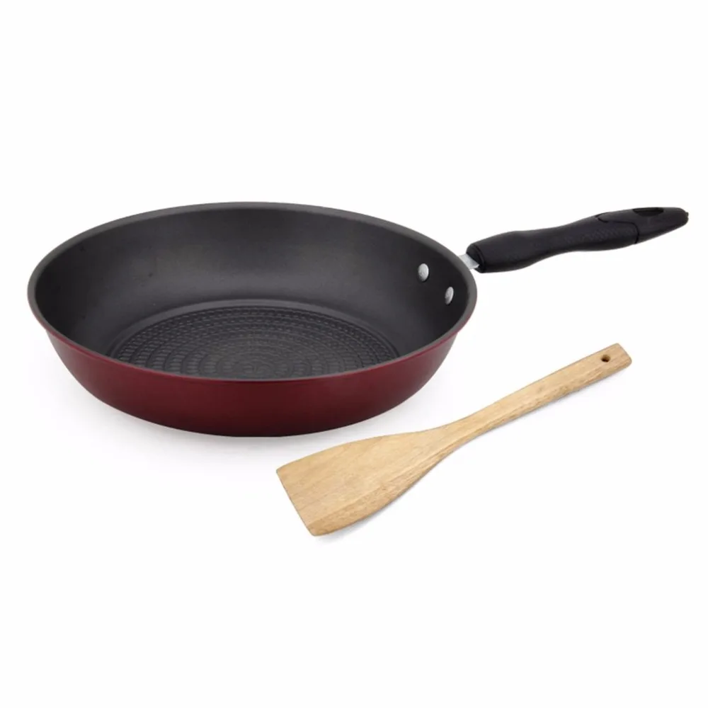 

Multipurpose Frying Pan Non-Stick Skillet Pure Steel Saute Pans Cooker With Wooden Spatula Insulated Handle Perfect Cookware