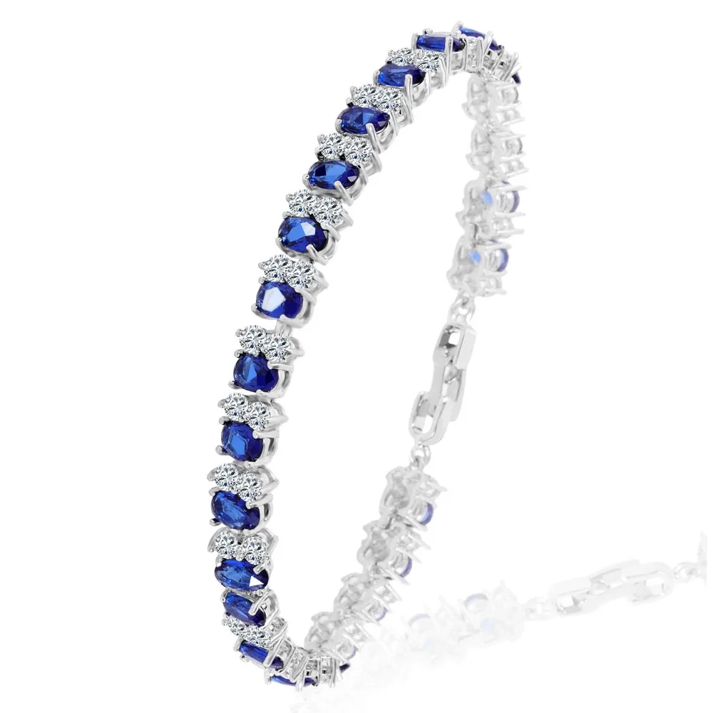 Luxury Silver Blue Color Chain Link Bracelet for Women Ladies Shining