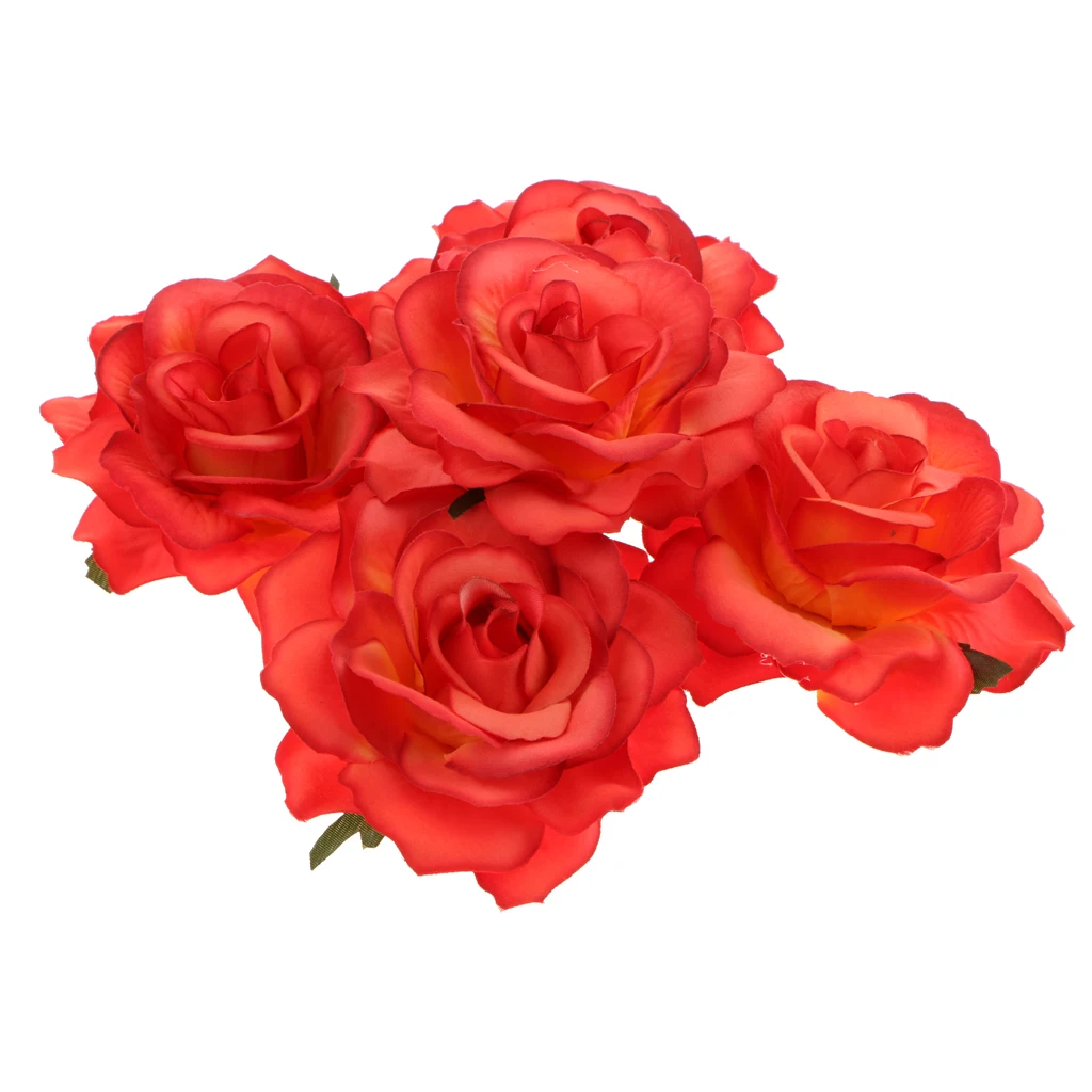 5Pcs Silk Rose Heads Artificial Flower for Wedding Bride Bouquet Party Background Decor DIY Crafts Supplies Photo Props