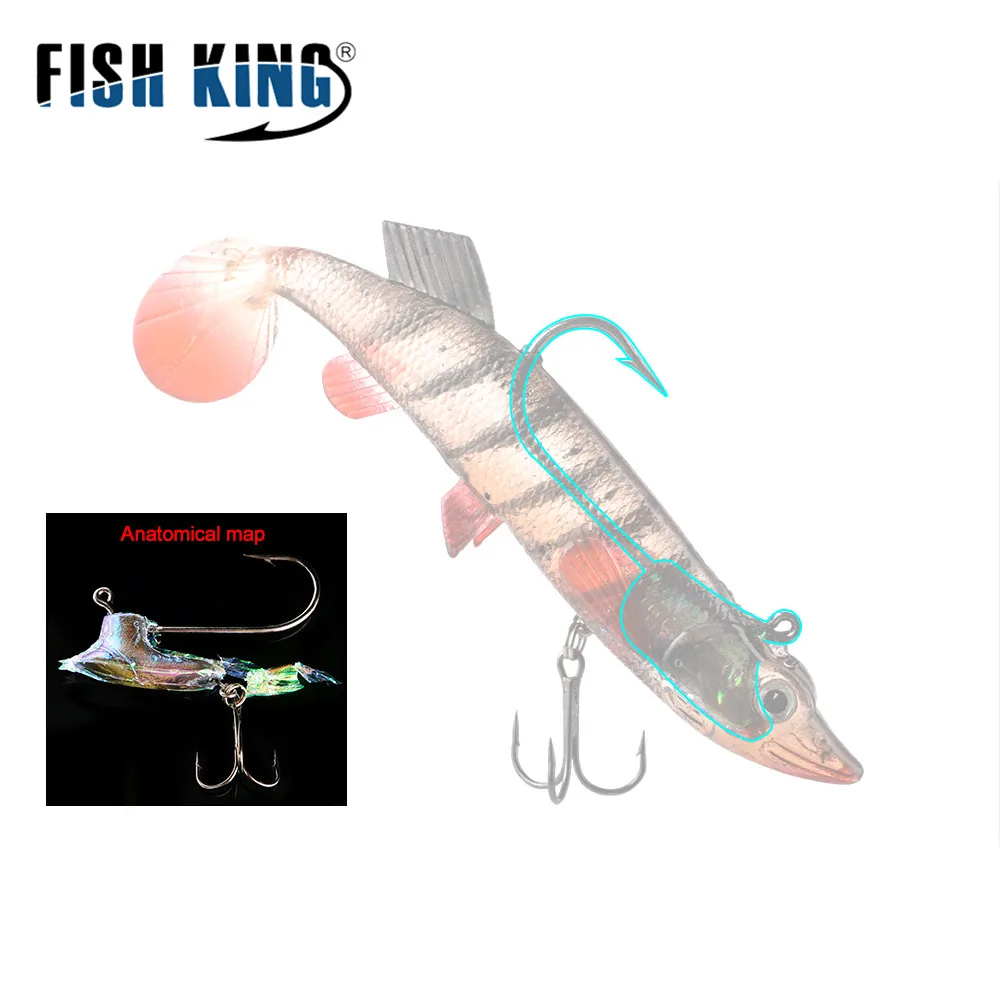 FISH KING 1 шт. Мягкая приманка 3D глаза свинцовая рыболовная LuresTail Pike с тройным крючком