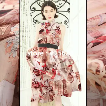 

The Tang Dynasty Printing Silk Organza Satin Stiff Fabric For Bubble Skirt