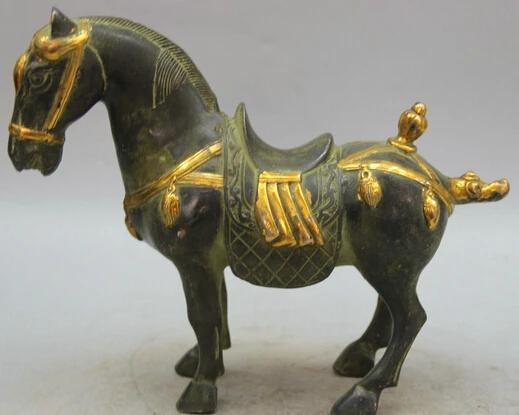 

JP S0524 10" Chinese Bronze Gild Folk Fengshui Zodiac Year Tang Horse Statue Sculpture Discount 35%