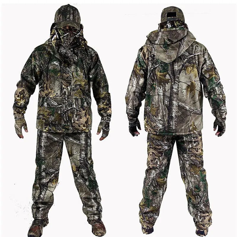 

Ghillie Suits Men Bionic Camouflage Jacket&Pants Fleece Waterproof Thermal Hunting Clothing Military Sniper