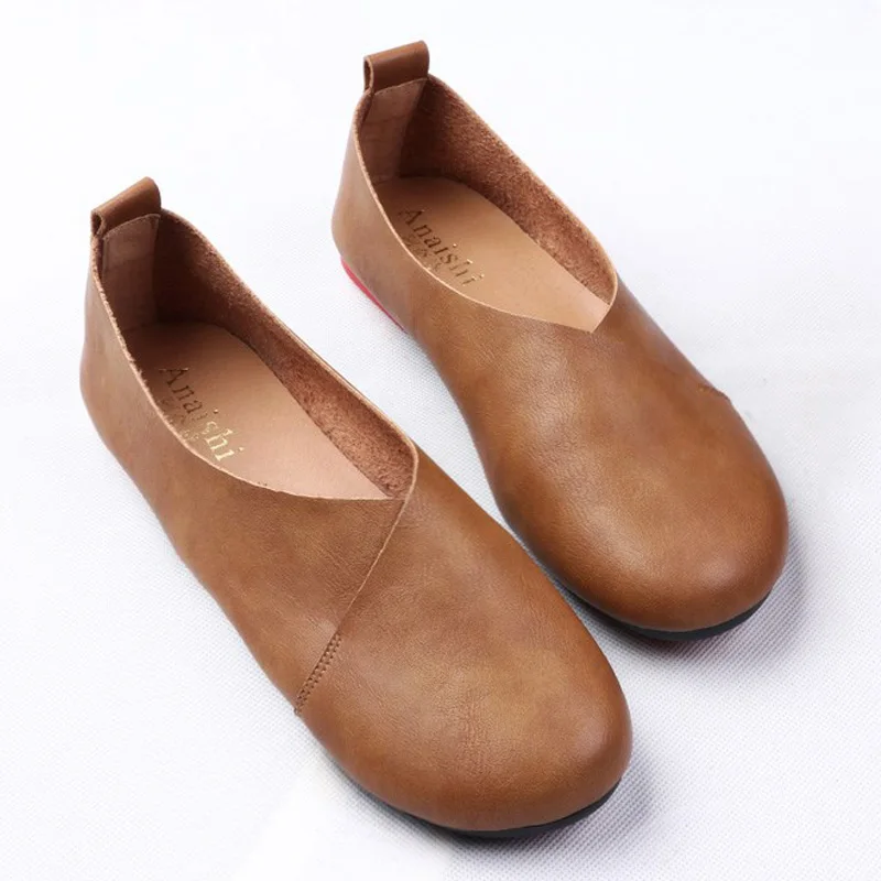 

Plus Size Genuine Leather Flat Shoes Woman Moccasins Ballet Shoes Handmade Leather Loafers Slip-On Casual Shoes Woman Flats