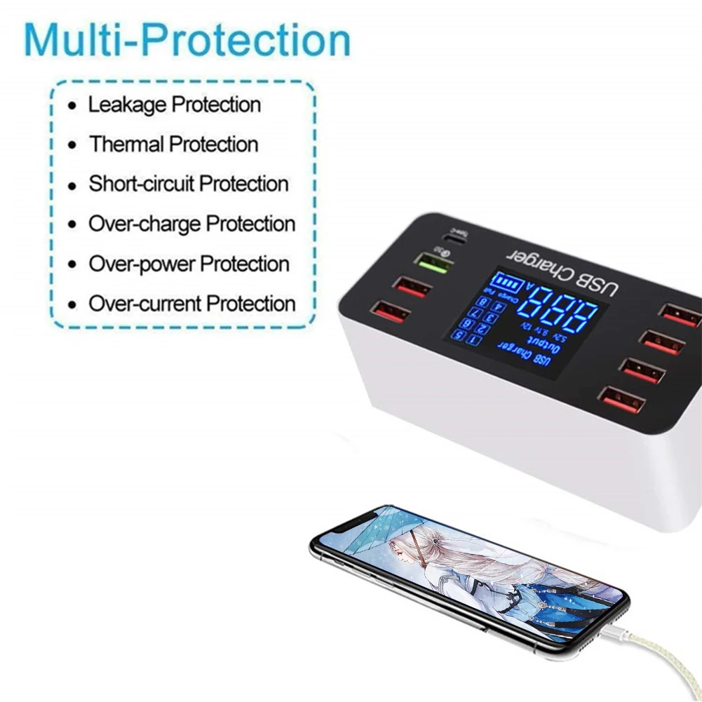 المنزل محور شاحن USB للسفر شحن محطة 8 ميناء سريعة شحن LED عرض كمبيوتر لوحي (تابلت) وهاتف ذكي سطح المكتب الدائرة حماية المنزل محور شاحن USB للسفر شحن محطة 8 ميناء سريعة شحن LED عرض كمبيوتر لوحي (تابلت) وهاتف ذكي سطح المكتب الدائرة حماية