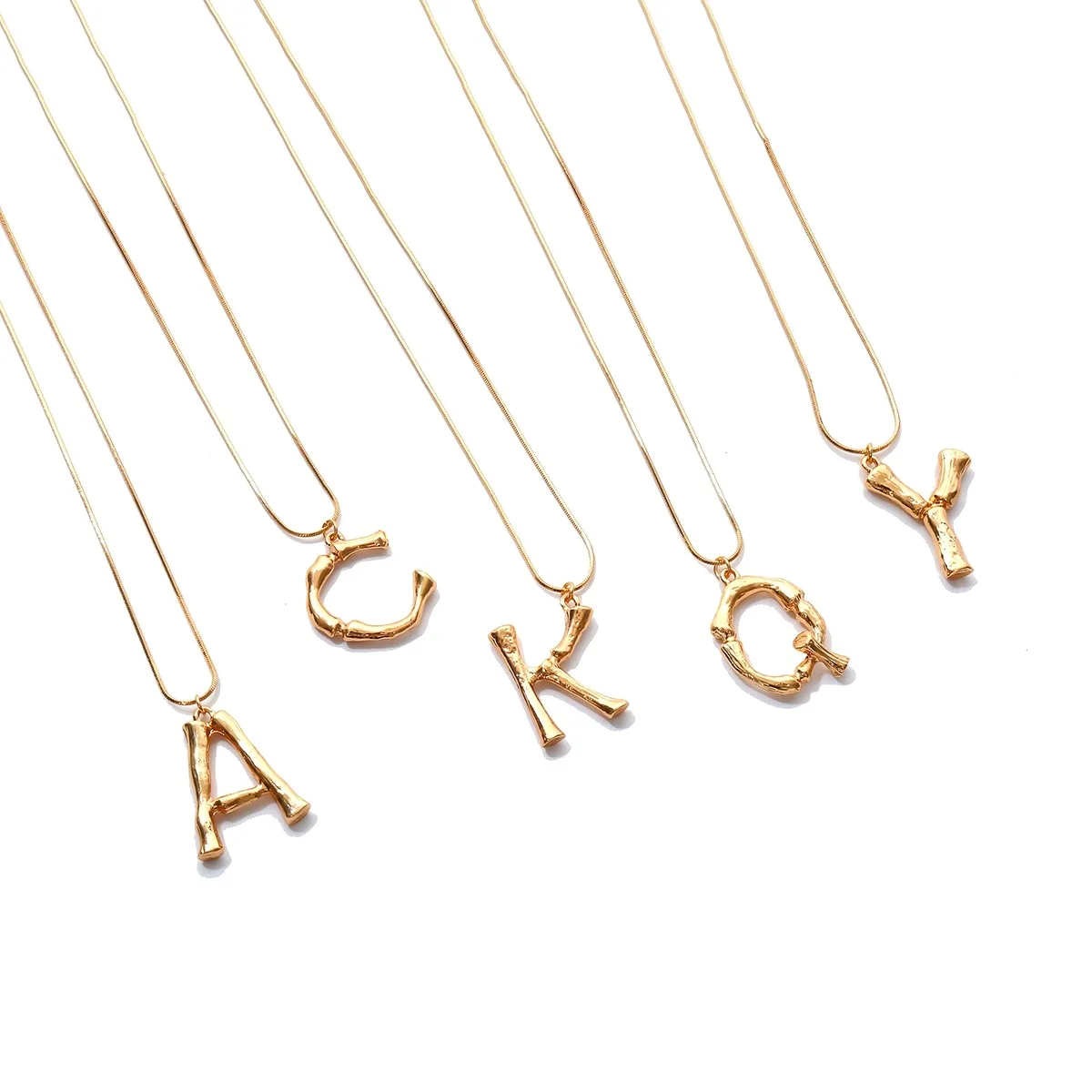 Alphabet Initial Letter Pendant Necklace Gold Color Snake Chain Necklaces for Women