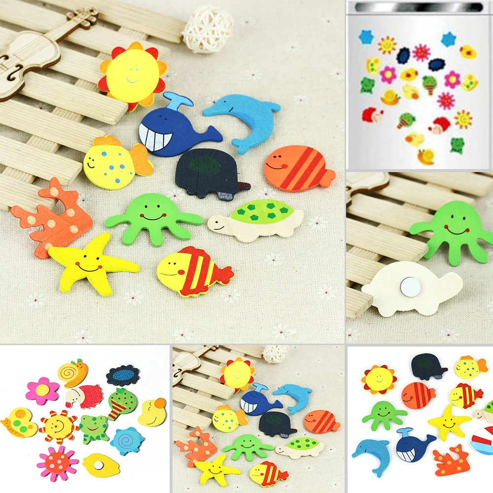 

New 12Pcs/Set Refrigerator Stickers Baby Cute Fridge Magnet Wooden Cartoon Animal Child Educational Toys