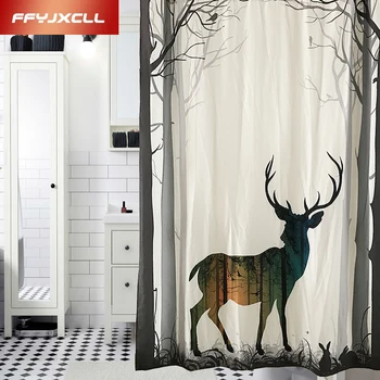 

Home Decoration Forest Deer Printing Shower Curtain Waterproof Mildew Home Bathroom Curtain Custom Made