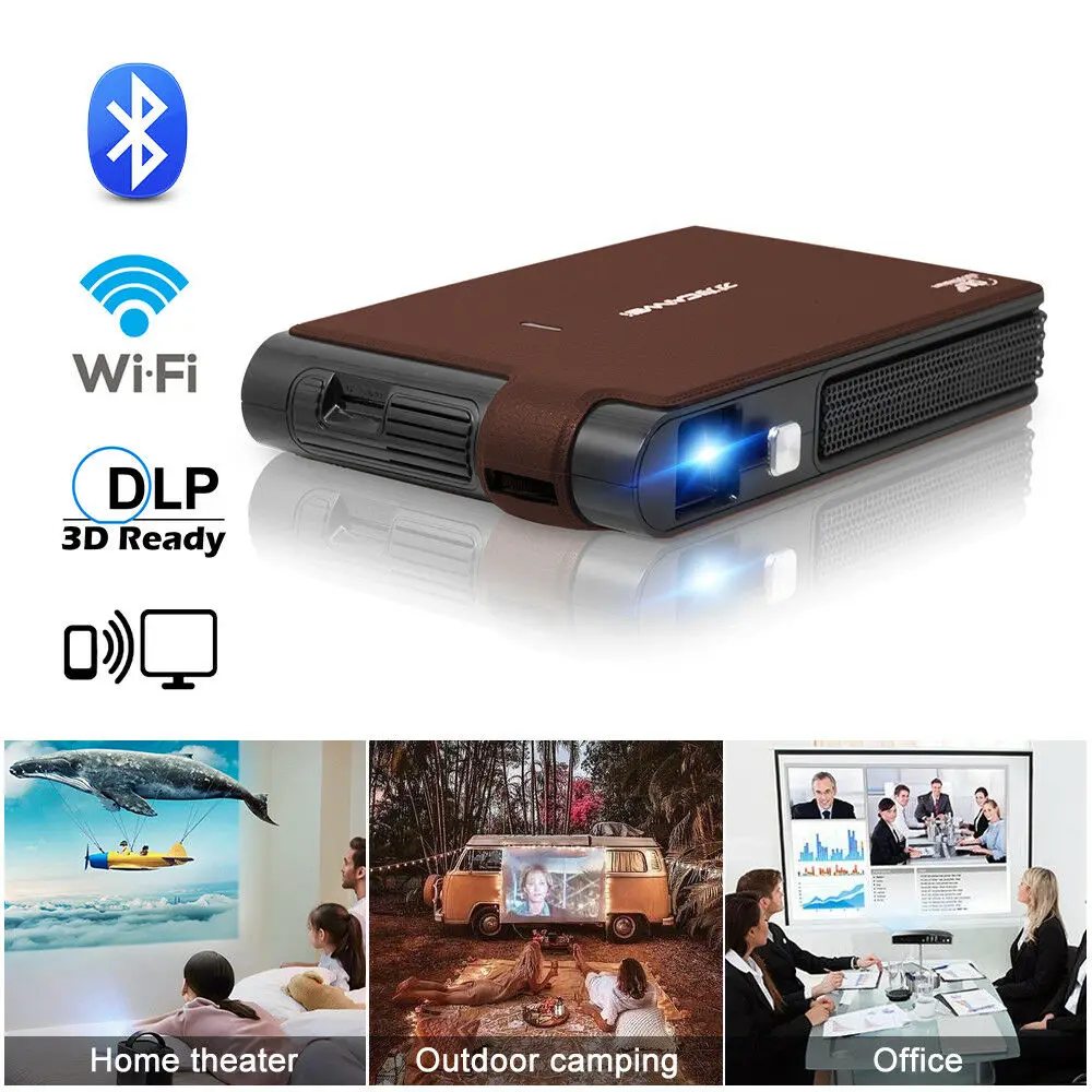 CAIWEI Mini 3D DLP Projector with Android Bluetooth 2018 Pico Smart LED Projector 1080P HD Movies Video Game Built-in Battery