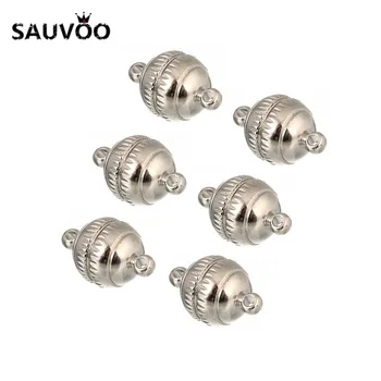 

SAUVOO 10pcs/lot Silver Rhodium Round Strong Magnetic Clasps Fit Bracelet Dia 8mm 10mm End Caps Clasps For Diy Making