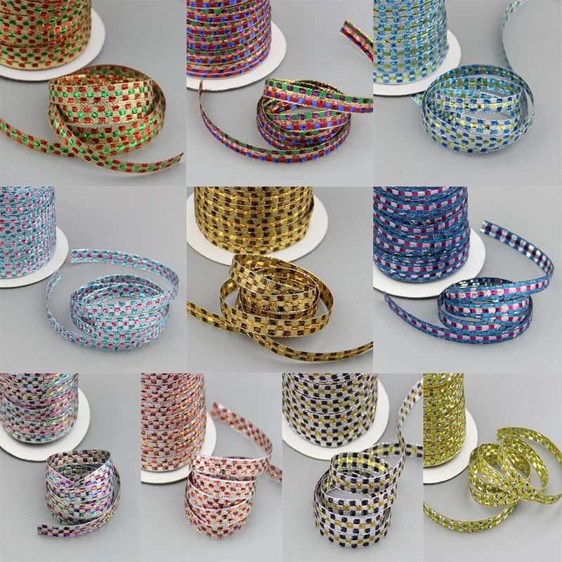 NEW Sparkle ribbon 50 YDS 3 8 10mm Colorized Metallic Plaid font b Tartan b font