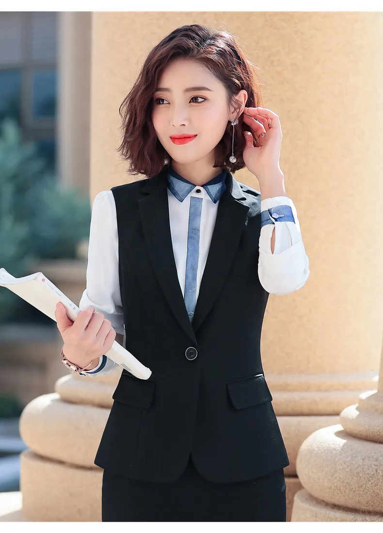 Профессиональный жилет, Весенний Деловой формальный тонкий жилет, униформа для офисных леди размера плюс, одежда для работы, темно-синий, черный