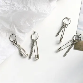 

Punk stud earrings female metal chain pin earring 2019 Geometric circular tassel earrings accessories jewelry earring for women