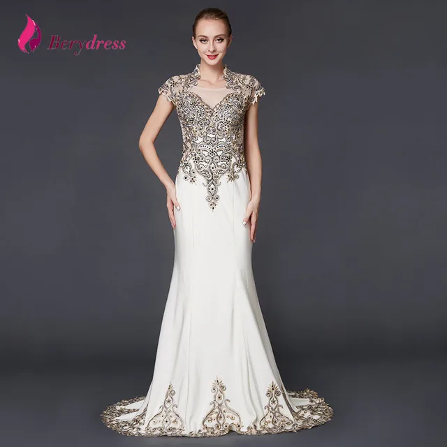 Mermaid Mother Of Bride Dresses High Neck Cap Sleeve Liques Mermaid Mother Of Bride Dresses High Neck Cap Sleeve Liques Taffeta Crystal Dress