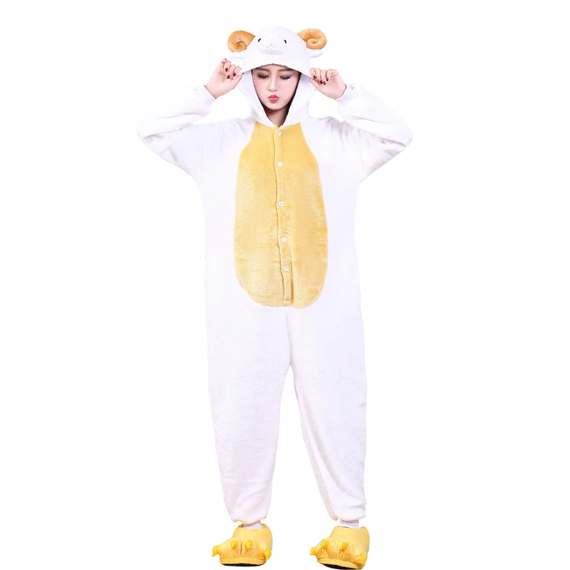 Cute Sheep Kigurumi Animal Onesies For Adult Men Winter One-Piece Pajamas Halloween Party Jumpsuit Soft Flannel Cosplay Costume