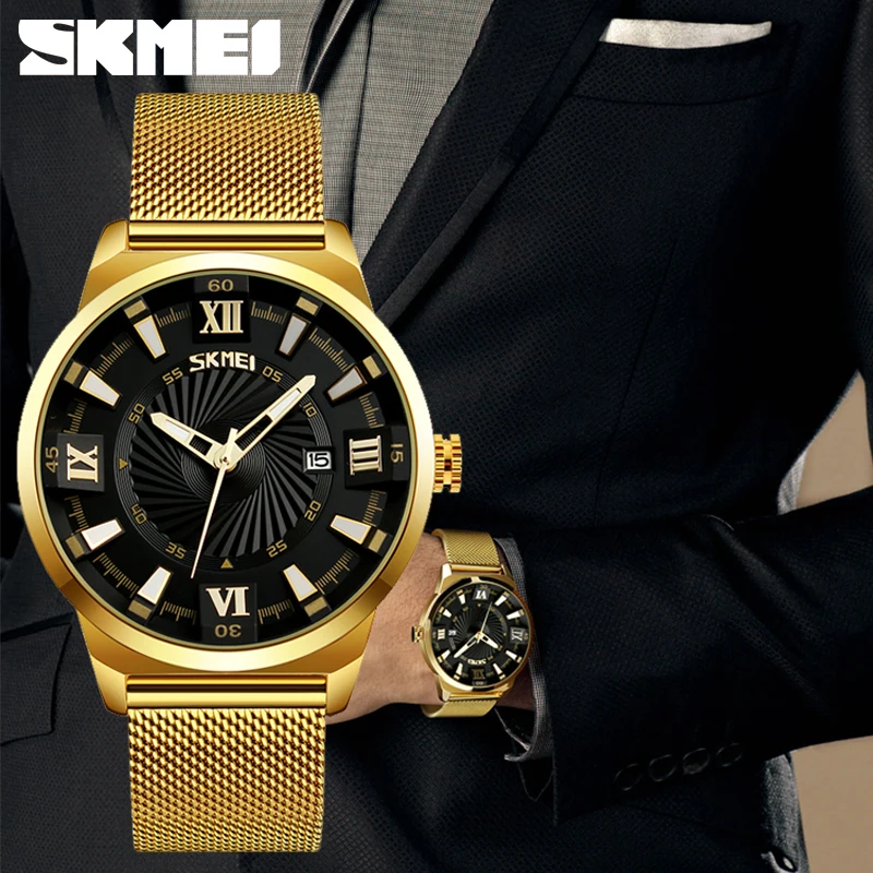 

SKMEI 9166 Business Quartz Stainless Steel Watch Top Brand Luxury Gold Wristwatches for Mens 30M Waterproof Watches Montre Homme