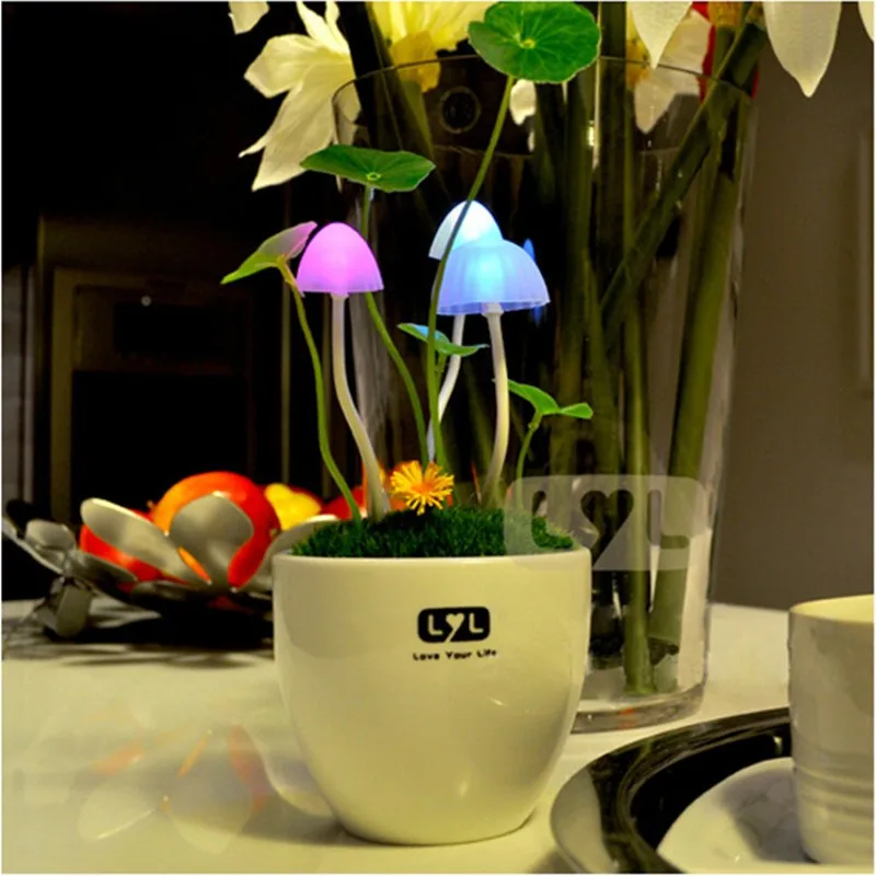 Cute Color Avatar LED Fungus Mushroom Light Sensor Night Romantic Home Decoration Lighting Bonsai Table Lamp | Лампы и освещение