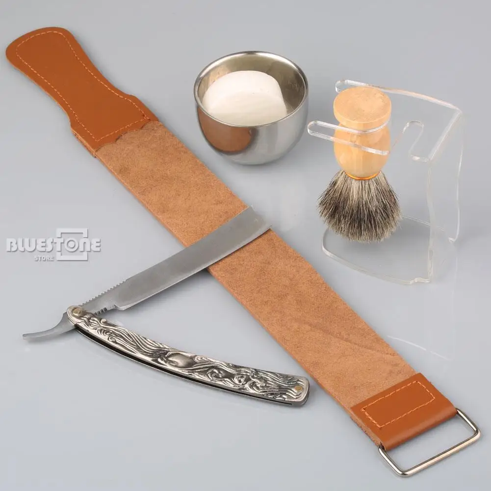 6 in 1 Men's Barber Shaving Set Shaving Knife Straight Razor + Leather
