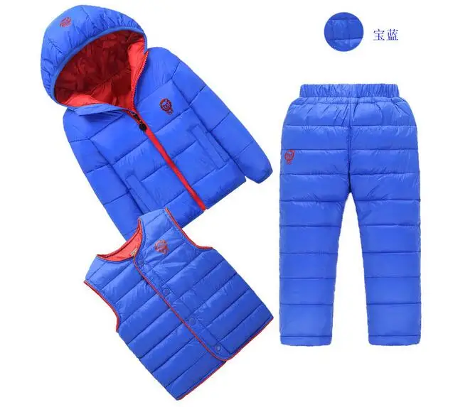 

Boys Girls 3PCS Sets suits 2017 Winter Hooded Coat+Pant+Waistcoat Outfits Kids Keep Warm Suit Children's Clothing Unisex