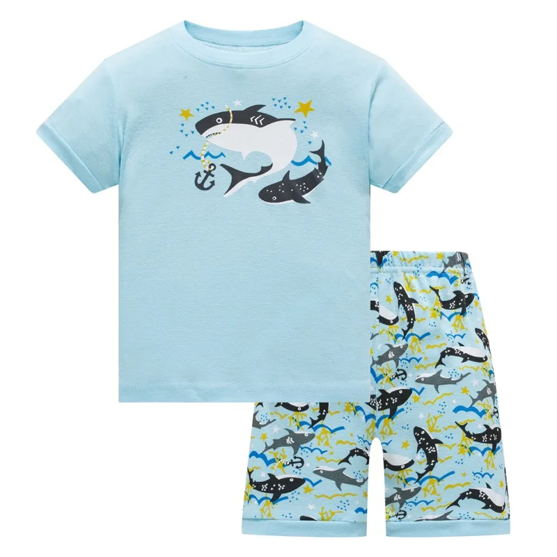 Retail! Brand Summer Kids Boys Whale Print Pajamas Short Sleeve Set Cartoon Pijamas Sleepwear Toddler Pyjamas Clothing