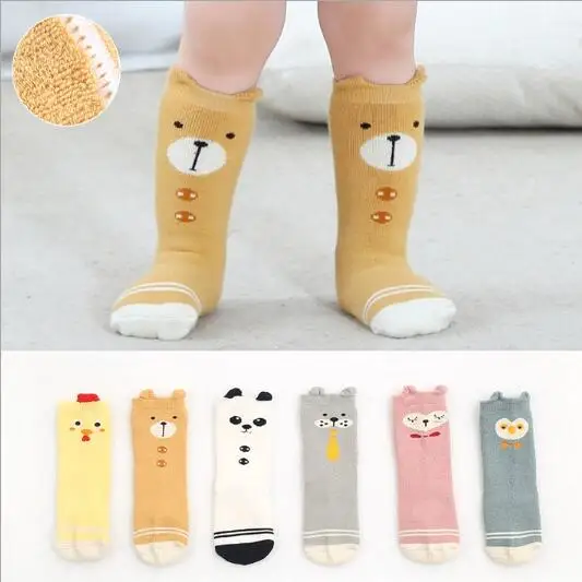 Новые детские махровые носки-трубы Детские теплые зимние толстые хлопковые носки с рисунками животных для мальчиков и девочек