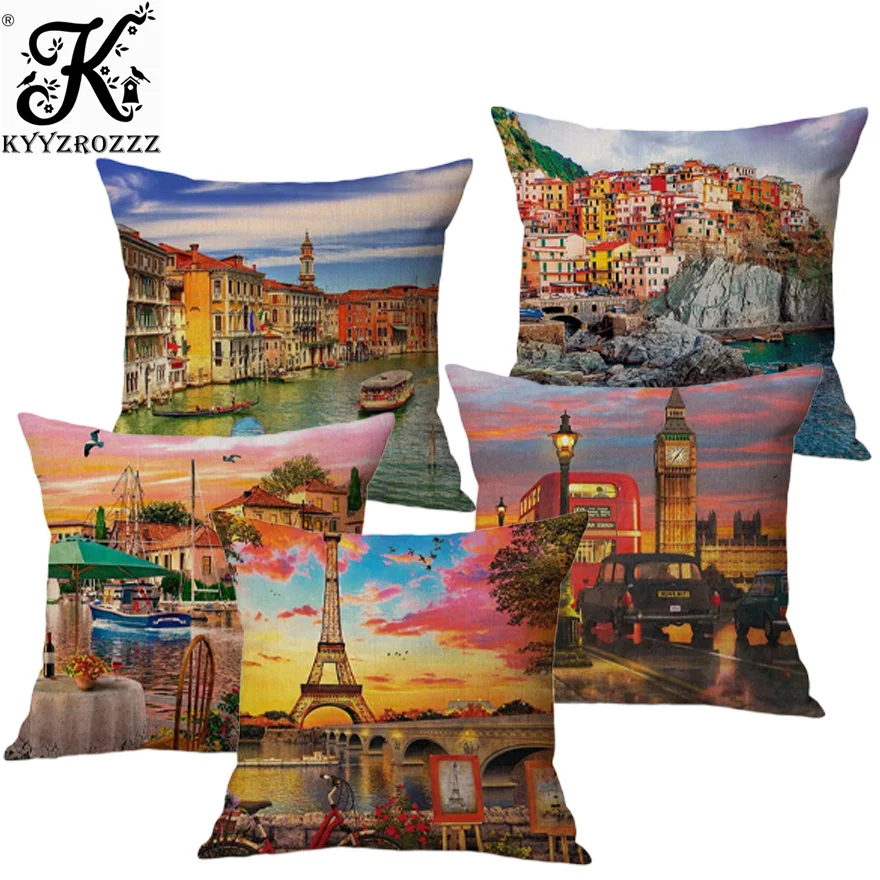Funda De Cojin De Sofa Con Paisaje De Paris Venecia Londres