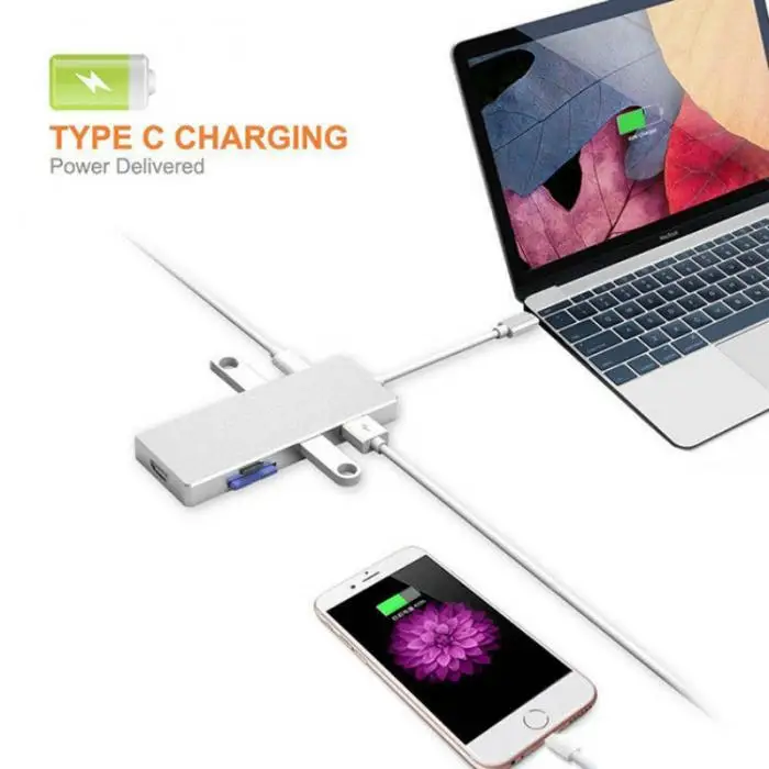 Новый многофункциональный мини 3 Порты USB 3.0 хаб Тип-C к HDMI TF SD Card Reader адаптер для MacBook Pro PC em88