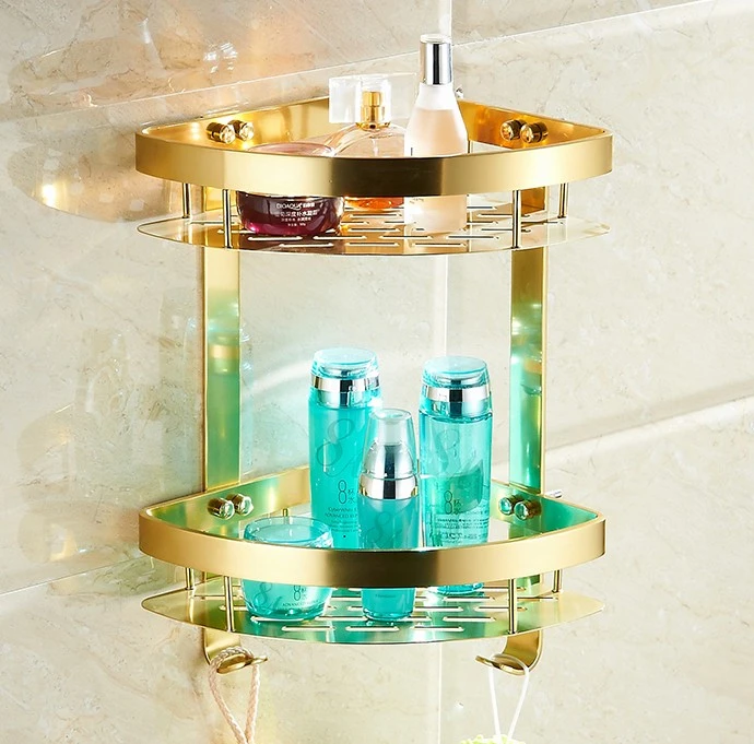 Bathroom Accessories,Fashion Gold Design Shower Shampoo&Toilet Storage Shelf/Wall Mounted Bathroom Modern Basket/Bath furniture