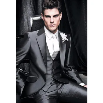 

New Smoking Custom Made Groom Tuxedos Best Man Suit Notch Lapel Groomsman Men Wedding Suits Bridegroom (jacket+pants+vest)