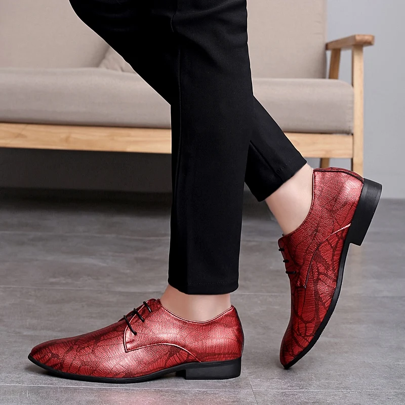 fashion snake skin men leather dress shoes cool designer evening party male footwear italian wedding brogue oxford shoes for men (17)