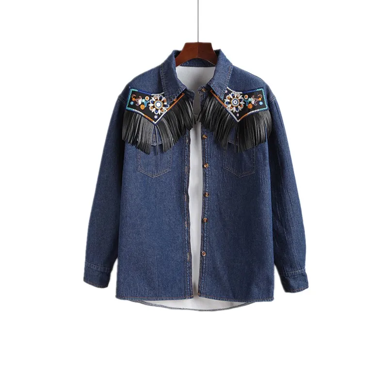 2017 Retro embroidered long sleeved font b blouse b font font b women b font tassel