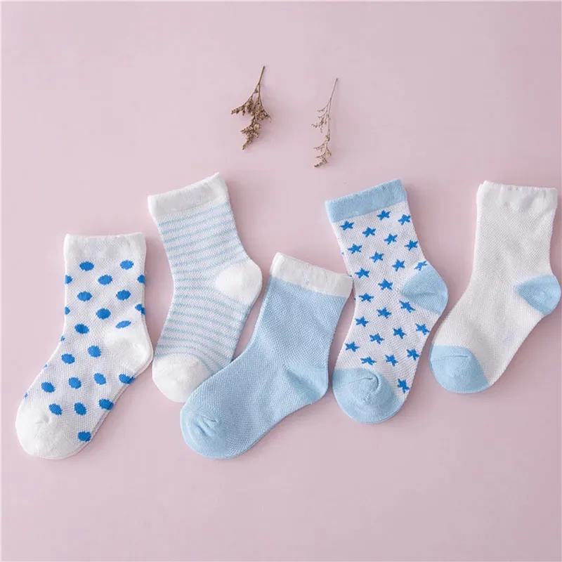 5 пар, удобные и дышащие носки из чесаного хлопка для мальчиков и девочек детские носки для новорожденных и малышей возрастом до 5 лет - Цвет: Blue M