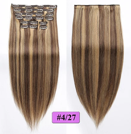 Showcoco человеческие прямые волосы remy на клипсах 10 шт. волосы для наращивания на всю голову 16-24 дюйма - Цвет: Color 4-27