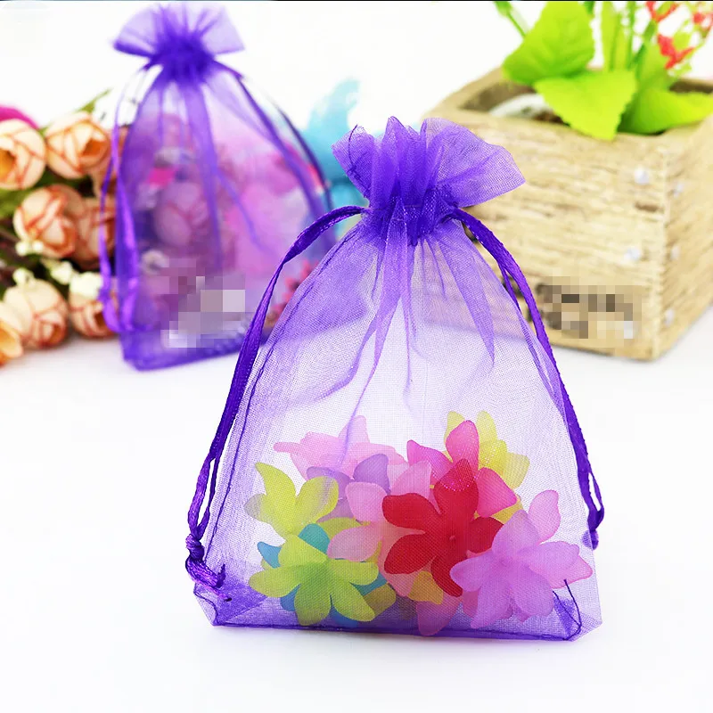 10 шт., 7x9, 9x12, 10x15, 13x18 см, сумки из органзы, свадебные мешки, упаковка для ювелирных изделий, сумки для украшения дня рождения, вечерние принадлежности, подарочная сумка - Цвет: D12 Purple