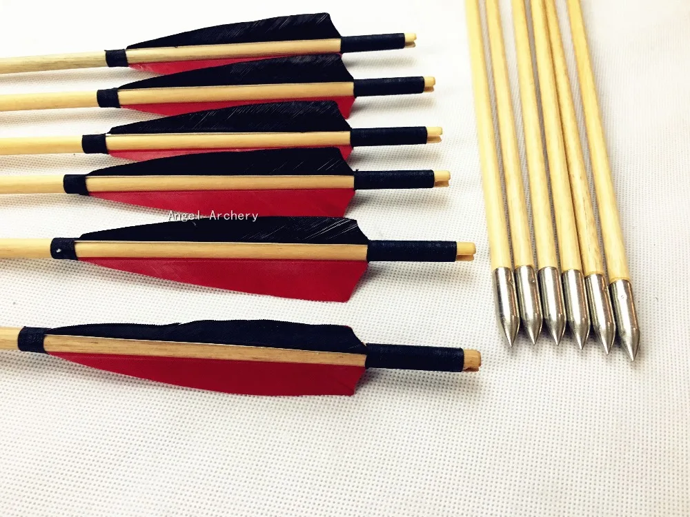 New Wood Arrows Archery 5"Turkey Feather Fletching Wooden Target Shaft